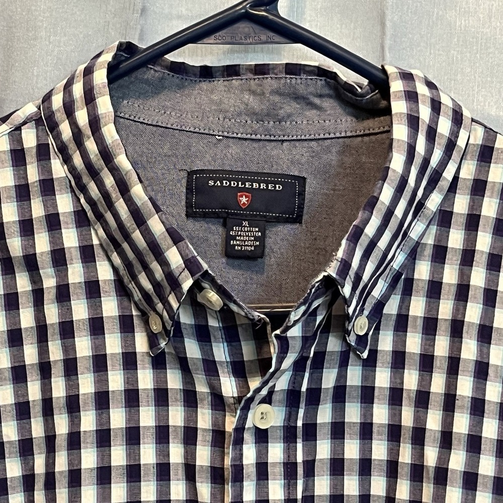 Men's XL Saddlebred Dress Shirt Plaid‎ Long Sleeve Button Up Blue & Purple